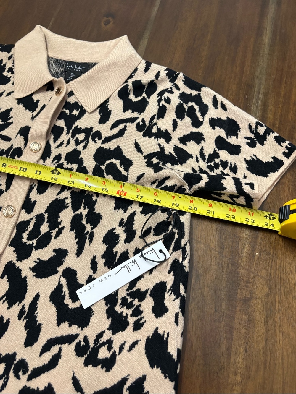 Women’s Beige and Black Leopard Print Polo Button-Up Top by Nicole Miller - Picture 4 of 8